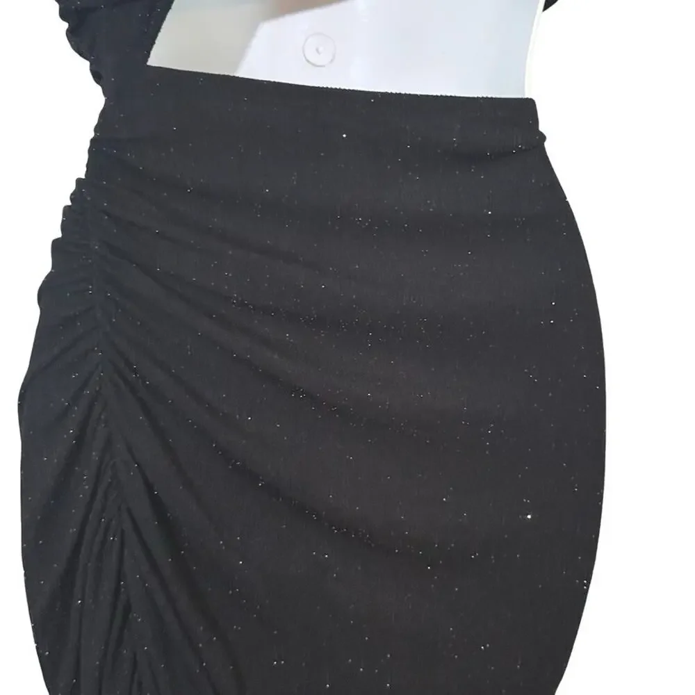 BP Little Black Dress Bodycon Mini Slip Dress Cut Out Waist Stretch Glitter sz L